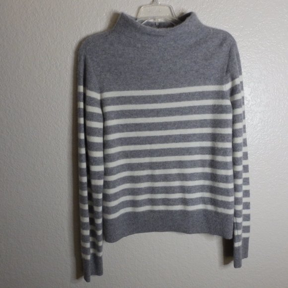 Vince Gray and White Striped Turtleneck Sweater - Picture 8 of 8